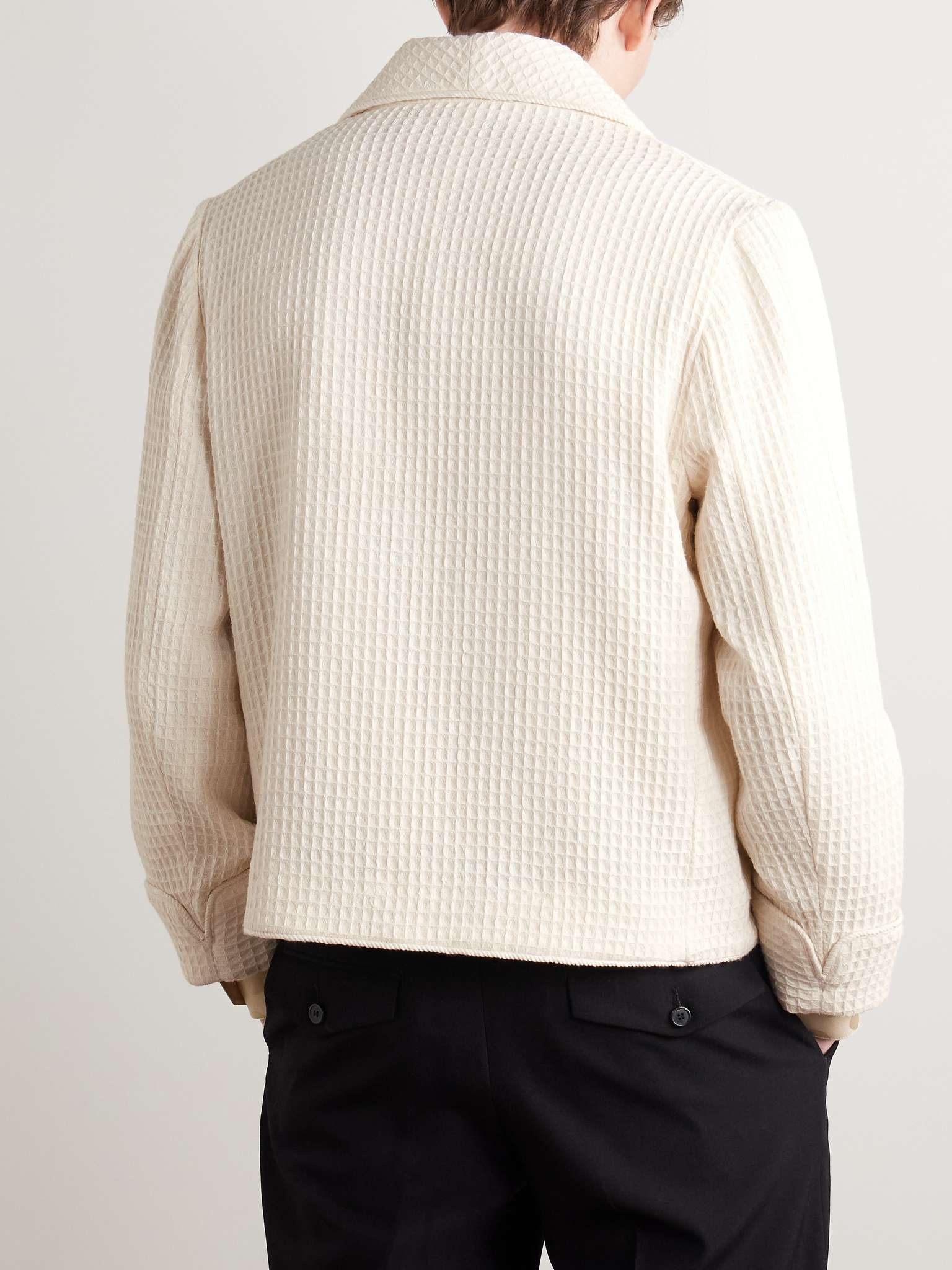 Shawl-Collar Embellished Waffle-Knit Cotton Blazer - 3