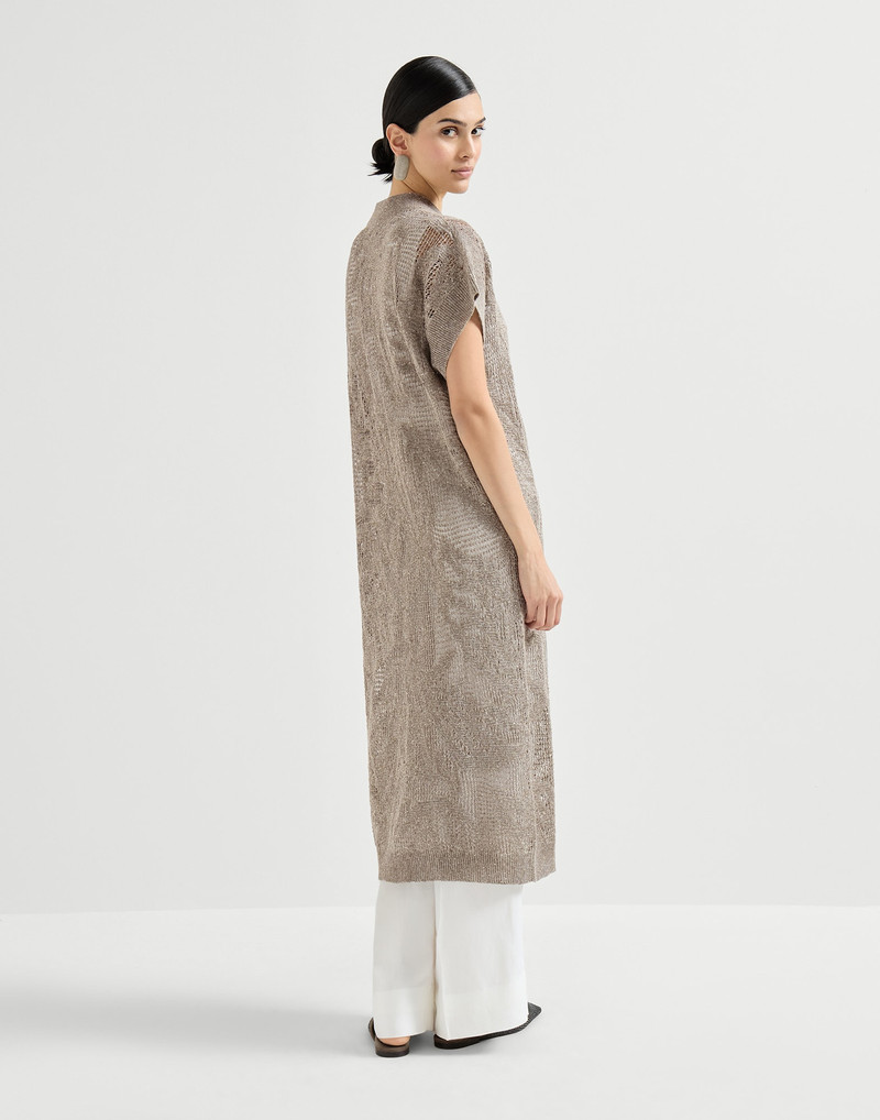 Dazzling water lillies long cardigan in linen and cotton 3