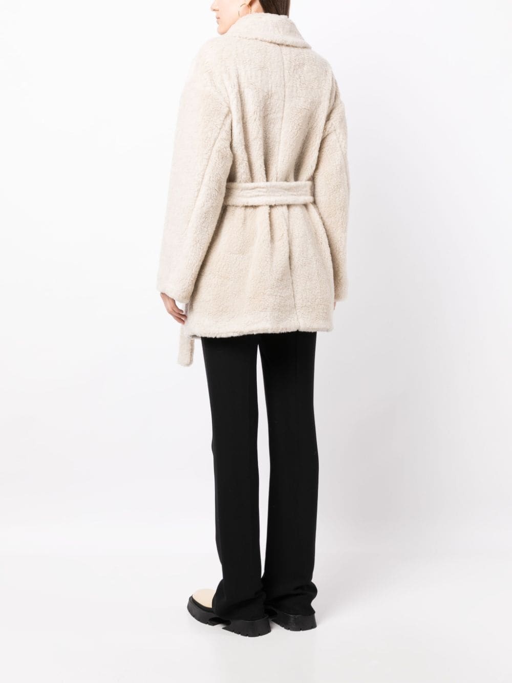 belted faux-shearling coat - 4