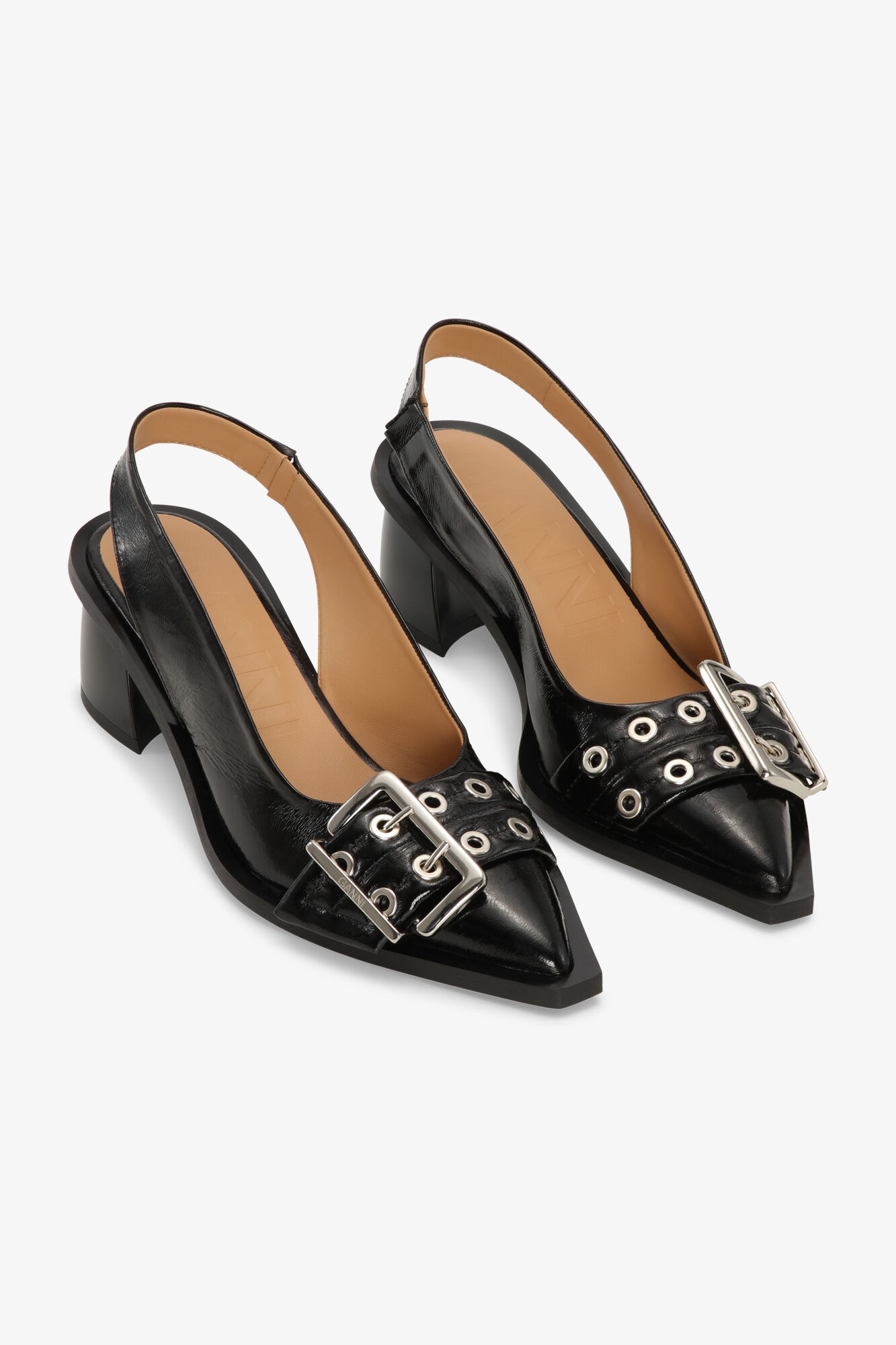 BLACK FEMININE BUCKLE SLINGBACK PUMPS - 3
