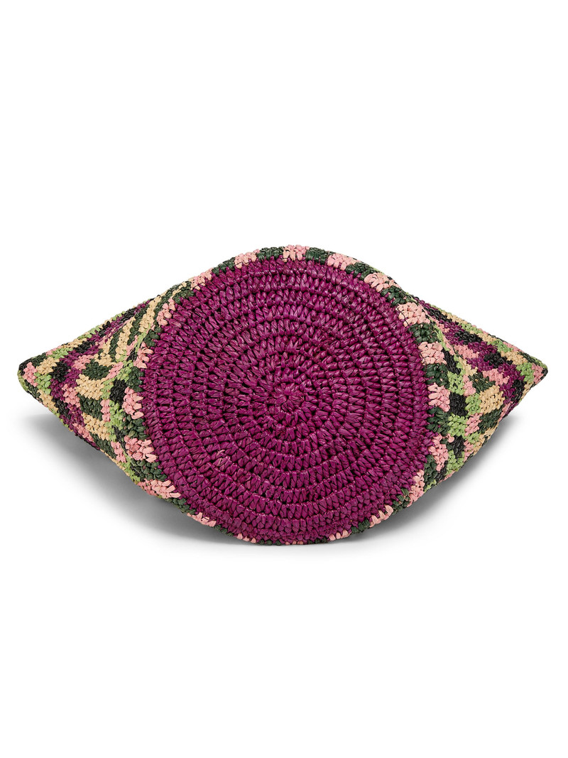 Women's Striped Raffia Tote Bag - Berry 6