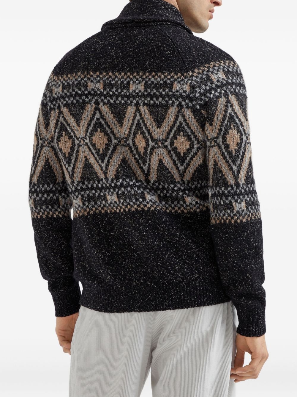 shawl-collar patterned cardigan - 4