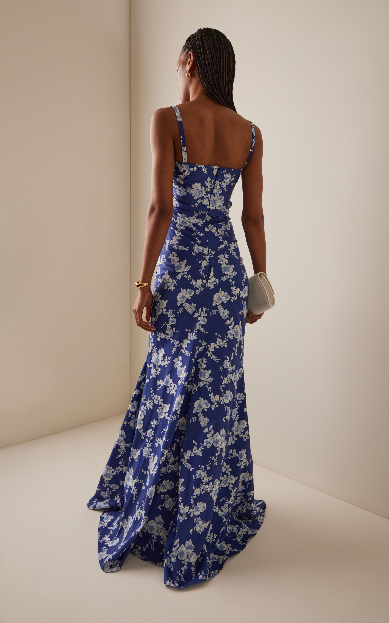 Asymmetric Ruched Stretch-Cotton Gown blue - 4