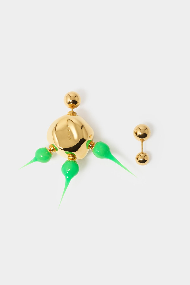 SPIKE RUBBERIZED ROUND EARRINGS / gold / neon green 1