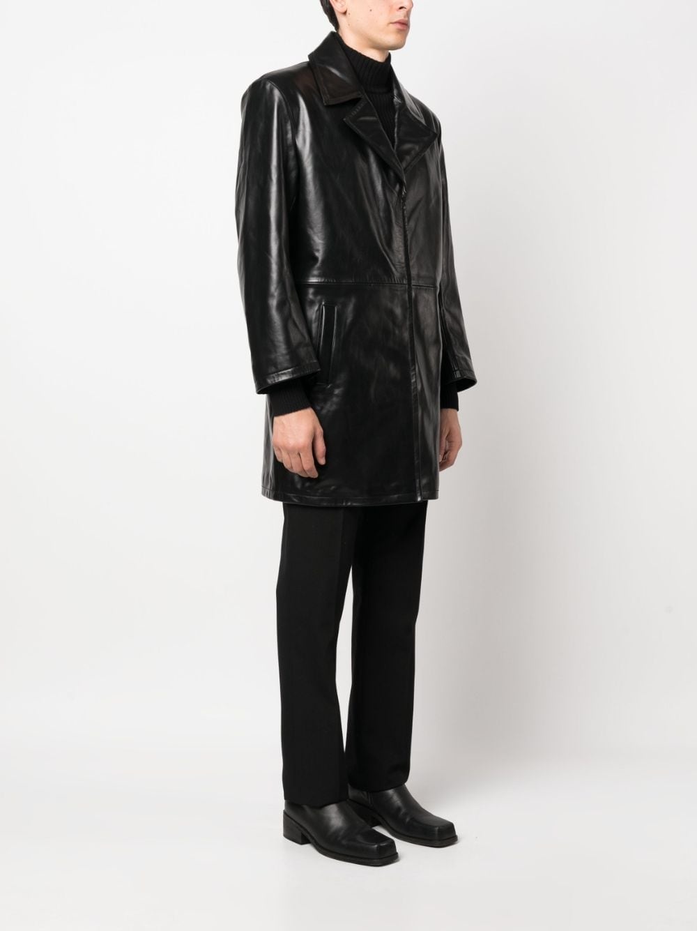 single-breasted leather coat - 4