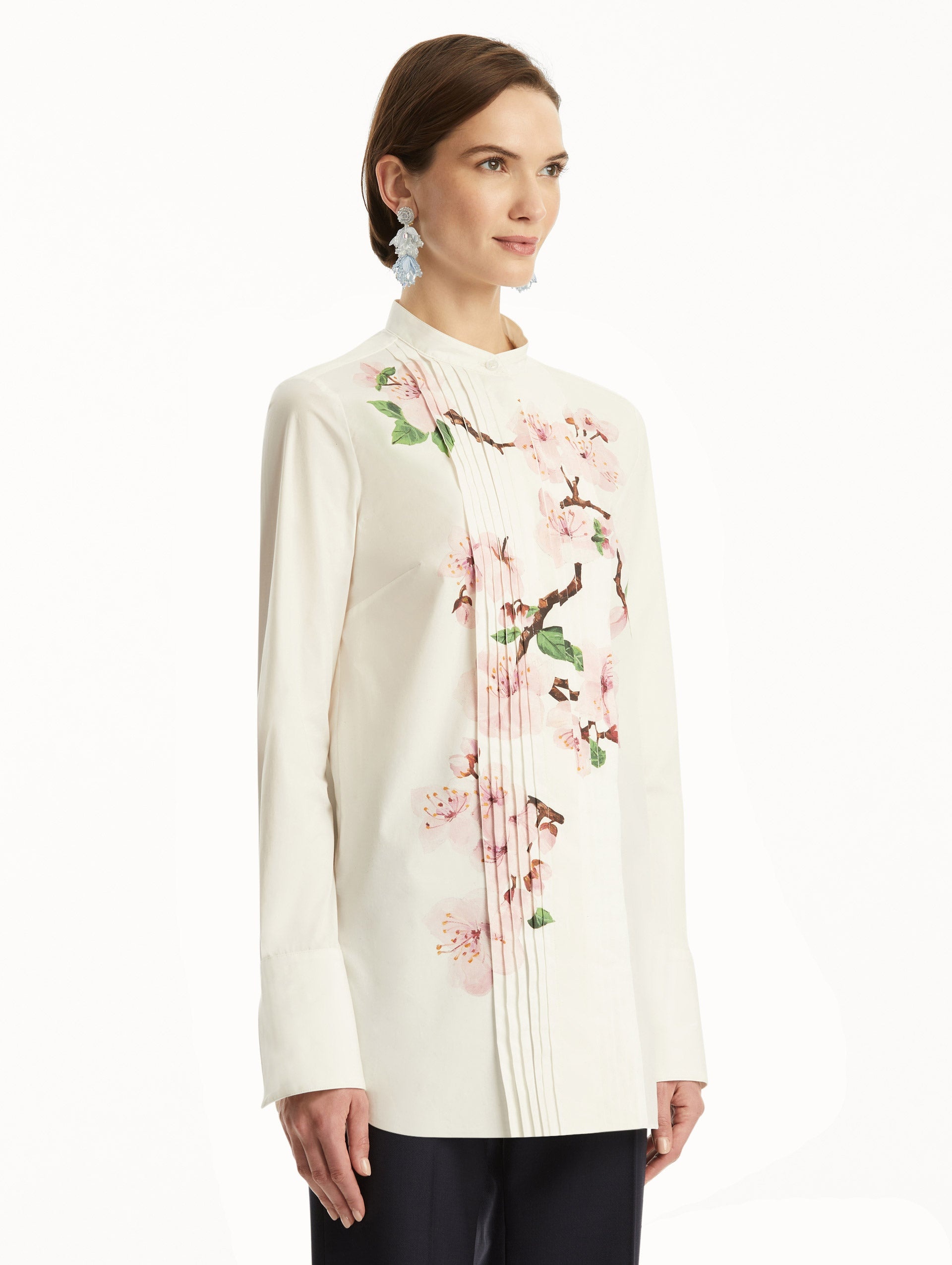 CHERRY BLOSSOM COTTON POPLIN PLEATED BLOUSE - 5