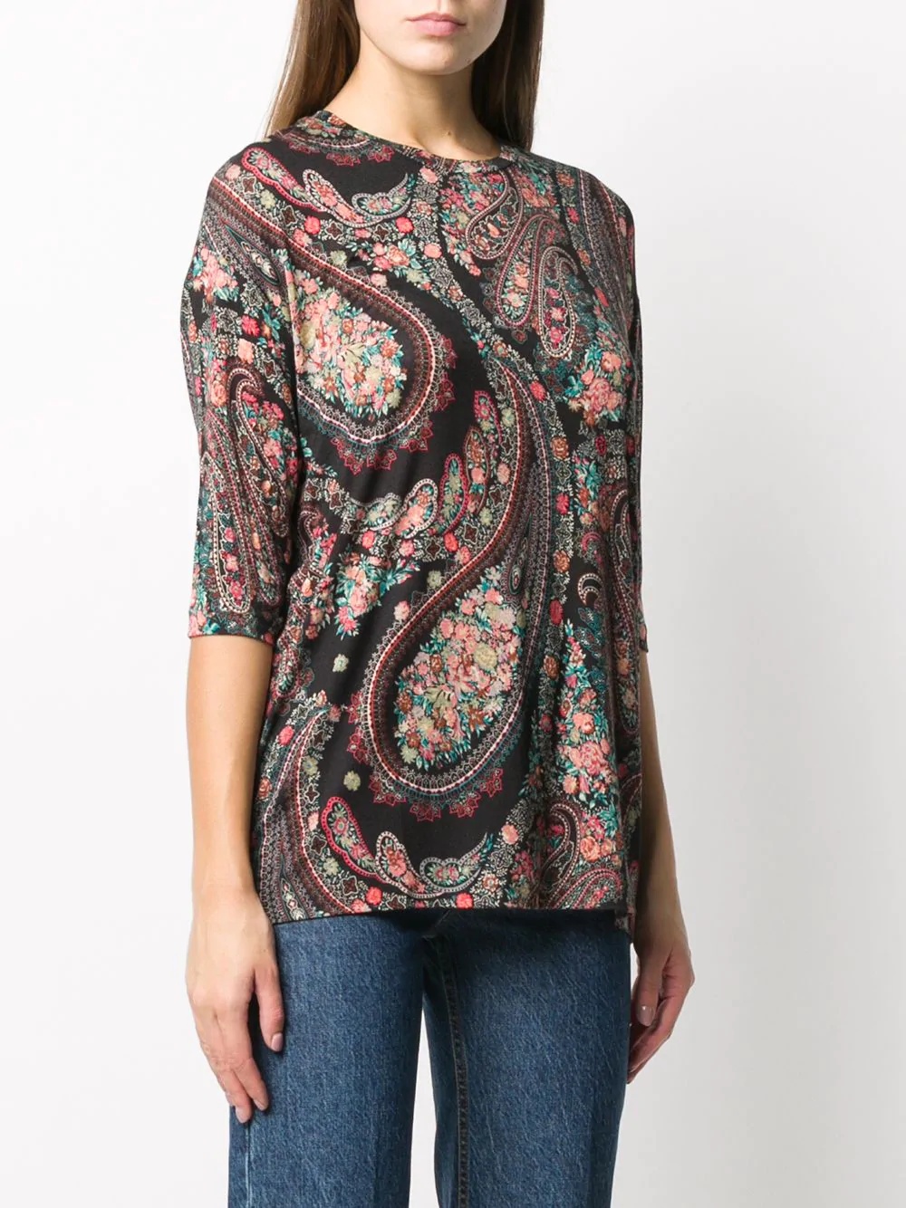 paisley print elbow-sleeved T-shirt - 3