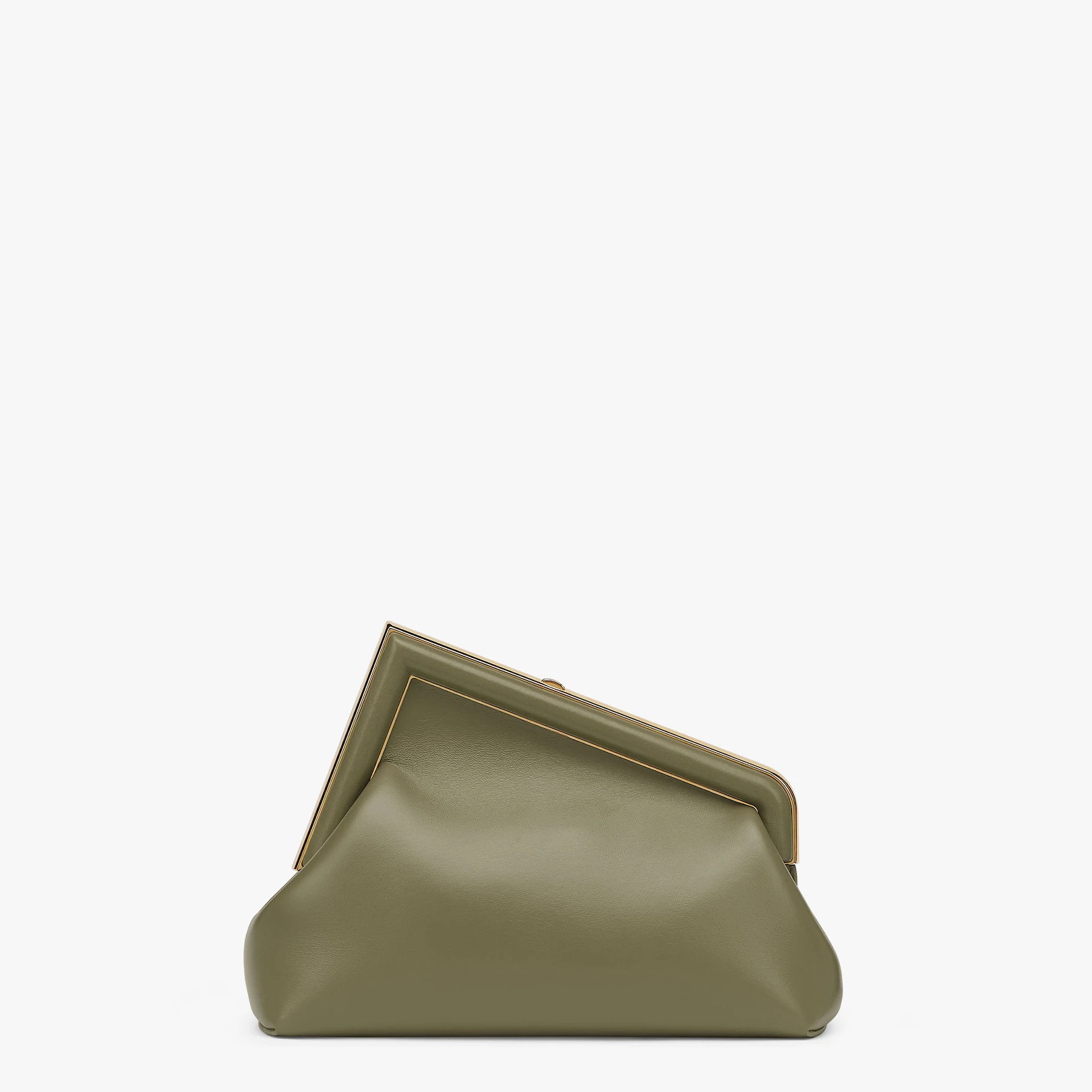 Small Fendi First bag made of soft, dark green nappa leather with oversized metal F clasp bound in t - 3