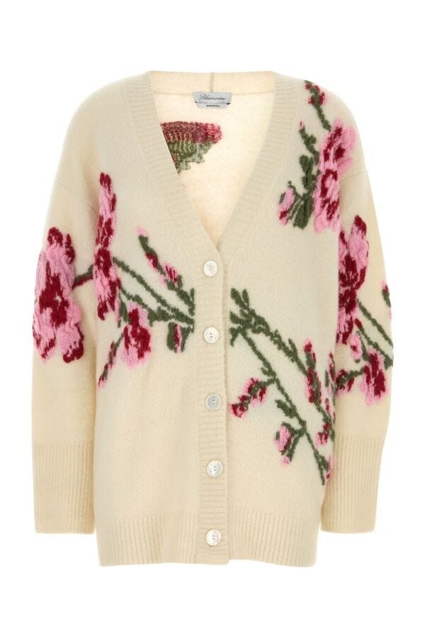 Embroidered stretch alpaca blend oversize cardigan - 1