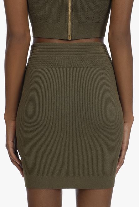 Short khaki knit high-waisted skirt - 7