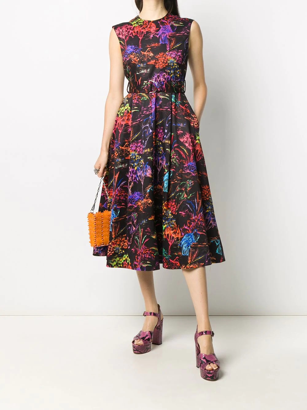 floral print belted sleeveless dress - 2