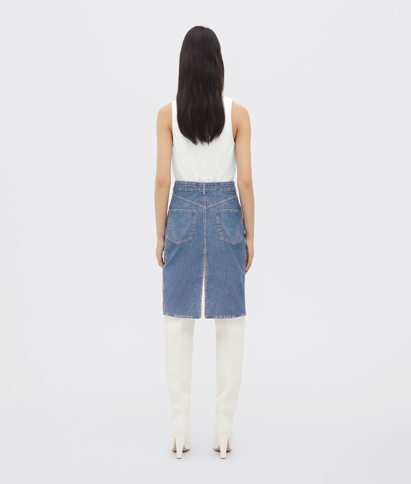 denim-effect printed leather skirt - 3