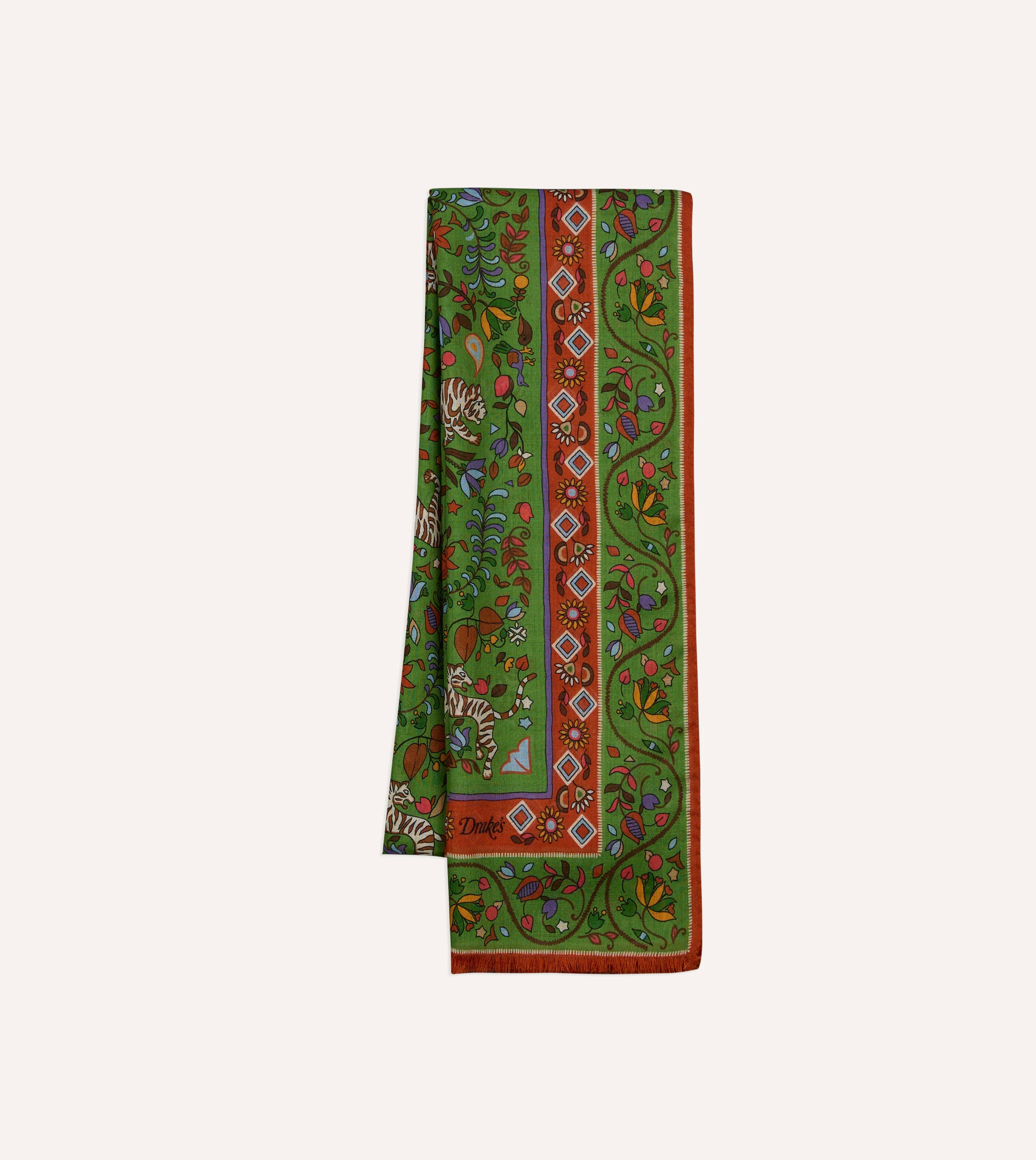 Green Tiger Garden Print Wool Silk Scarf - 1