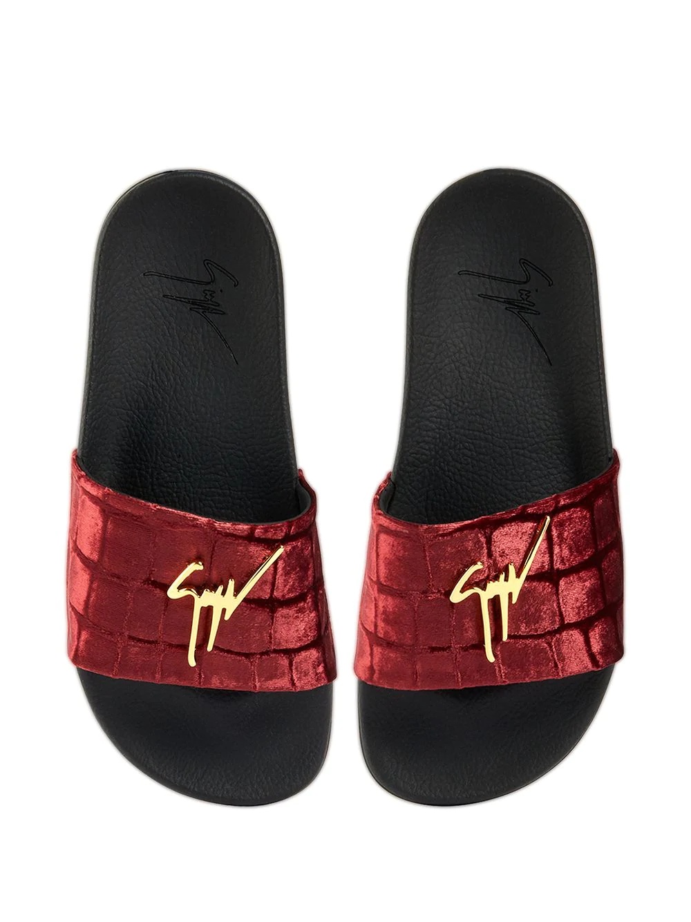 Brett crocodile-effect velvet slides - 4