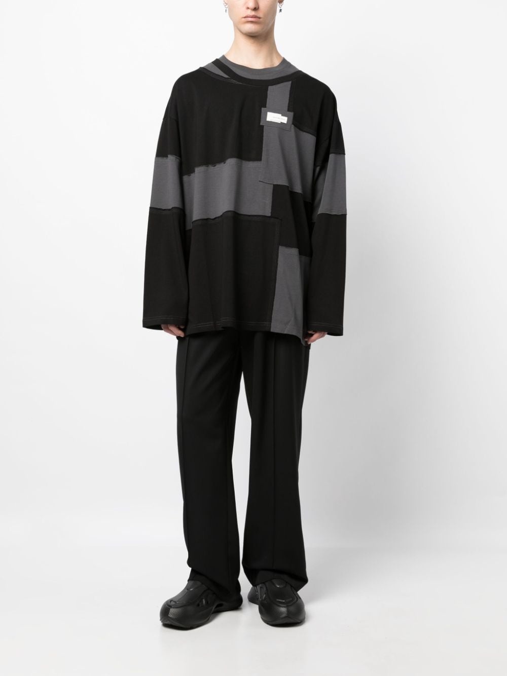 logo-patch patchwork-pattern cotton sweatshirt - 2