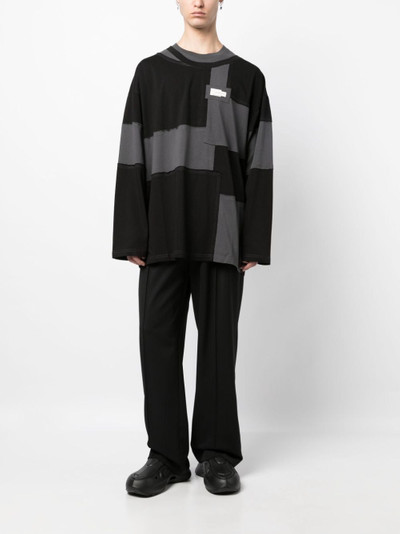 FENG CHEN WANG logo-patch patchwork-pattern cotton sweatshirt outlook