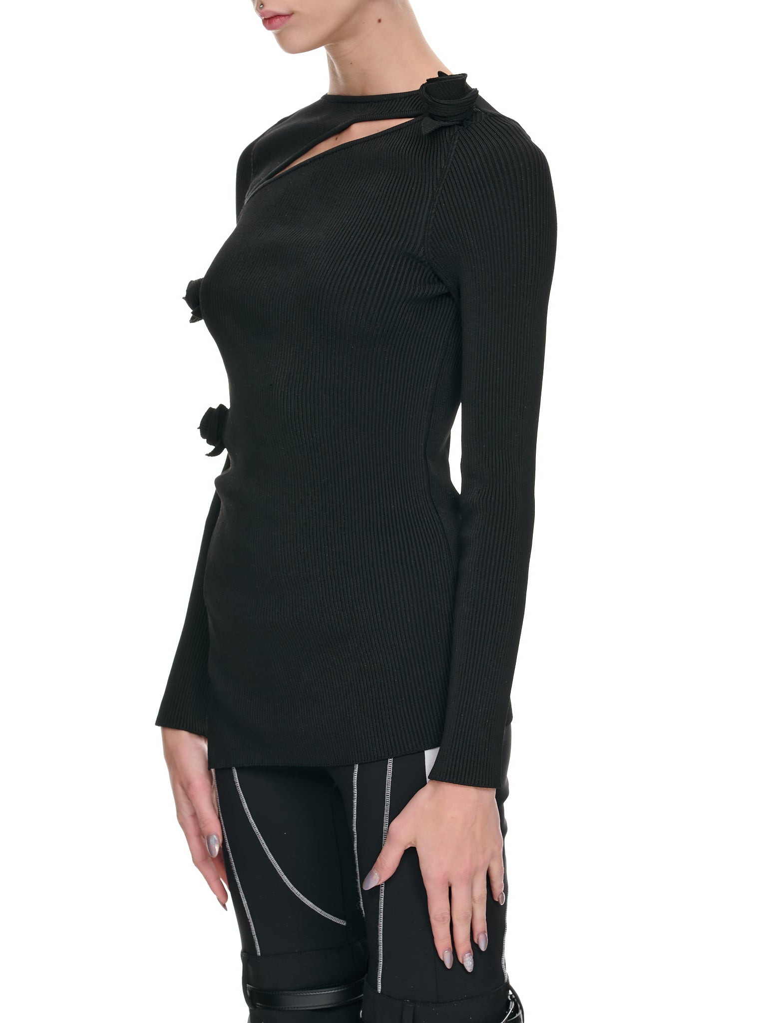 Asymmetric Rib Flower Top - 2