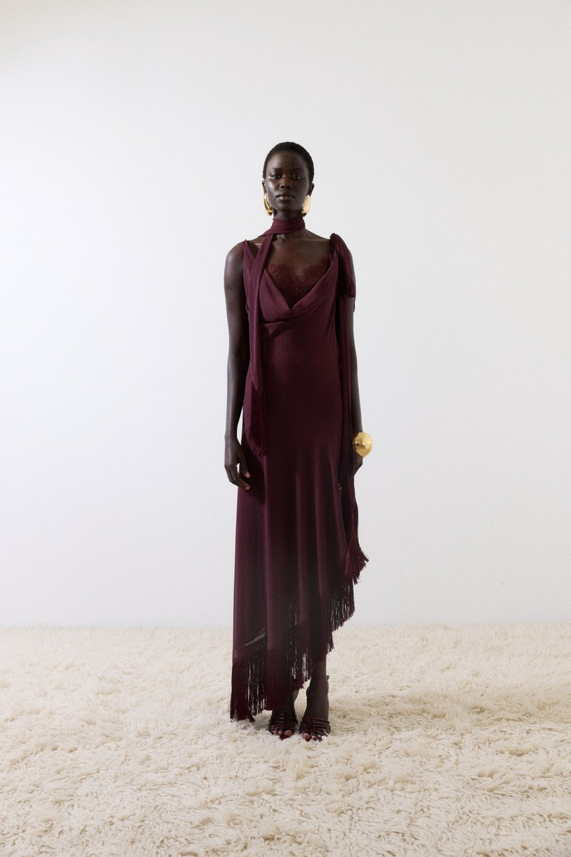 MISTRAL MIDI DRESS IN EARTH CHIFFON & LACE 3