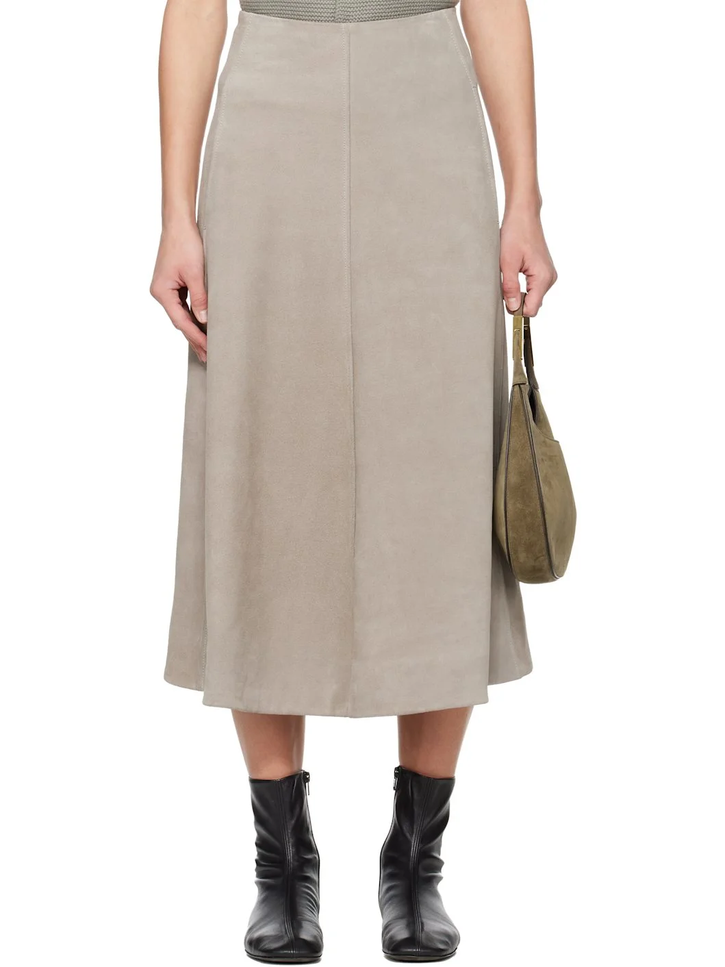 Gray Crust Suede Midi Skirt - 1