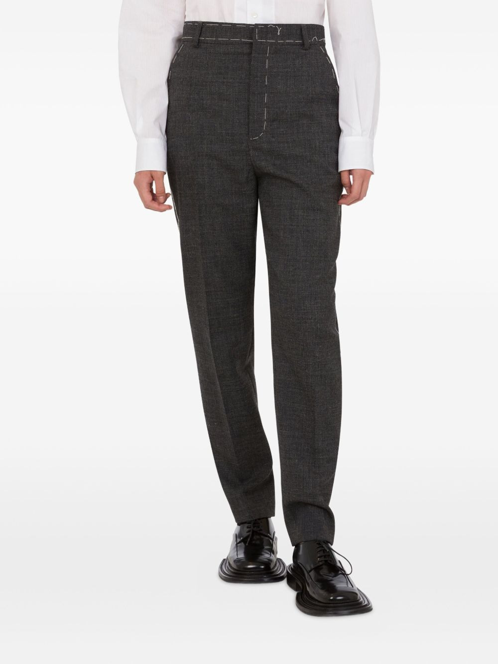 contrast-stitch wool trousers - 3