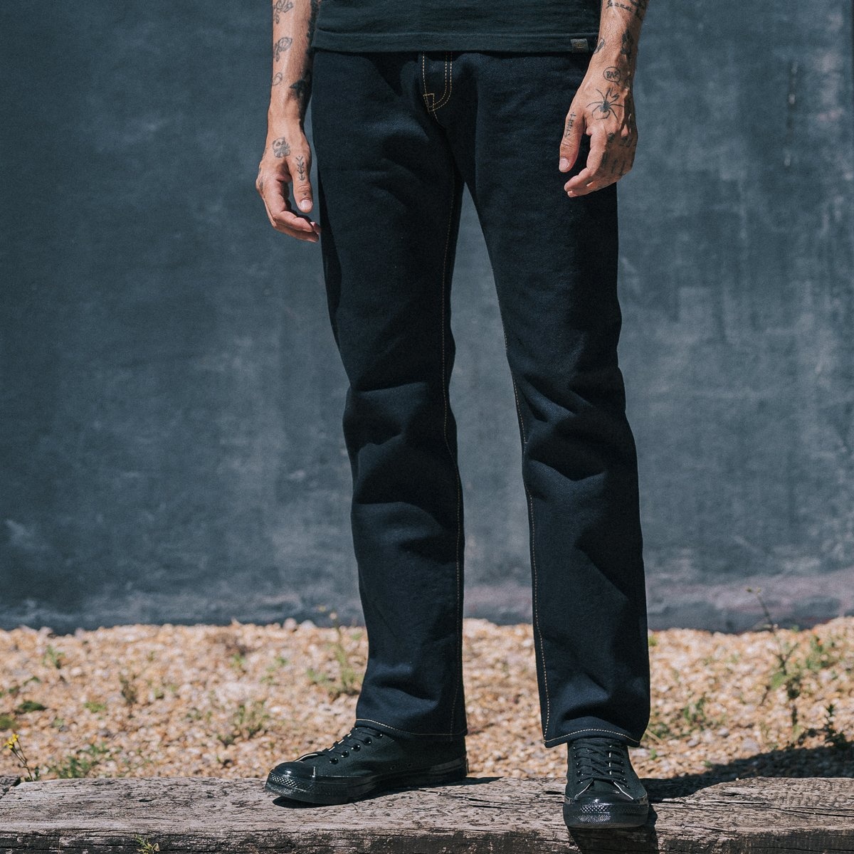 IH-888S-21ib 21oz Selvedge Denim Medium/High Rise Tapered Cut Jeans - Indigo/Black - 4