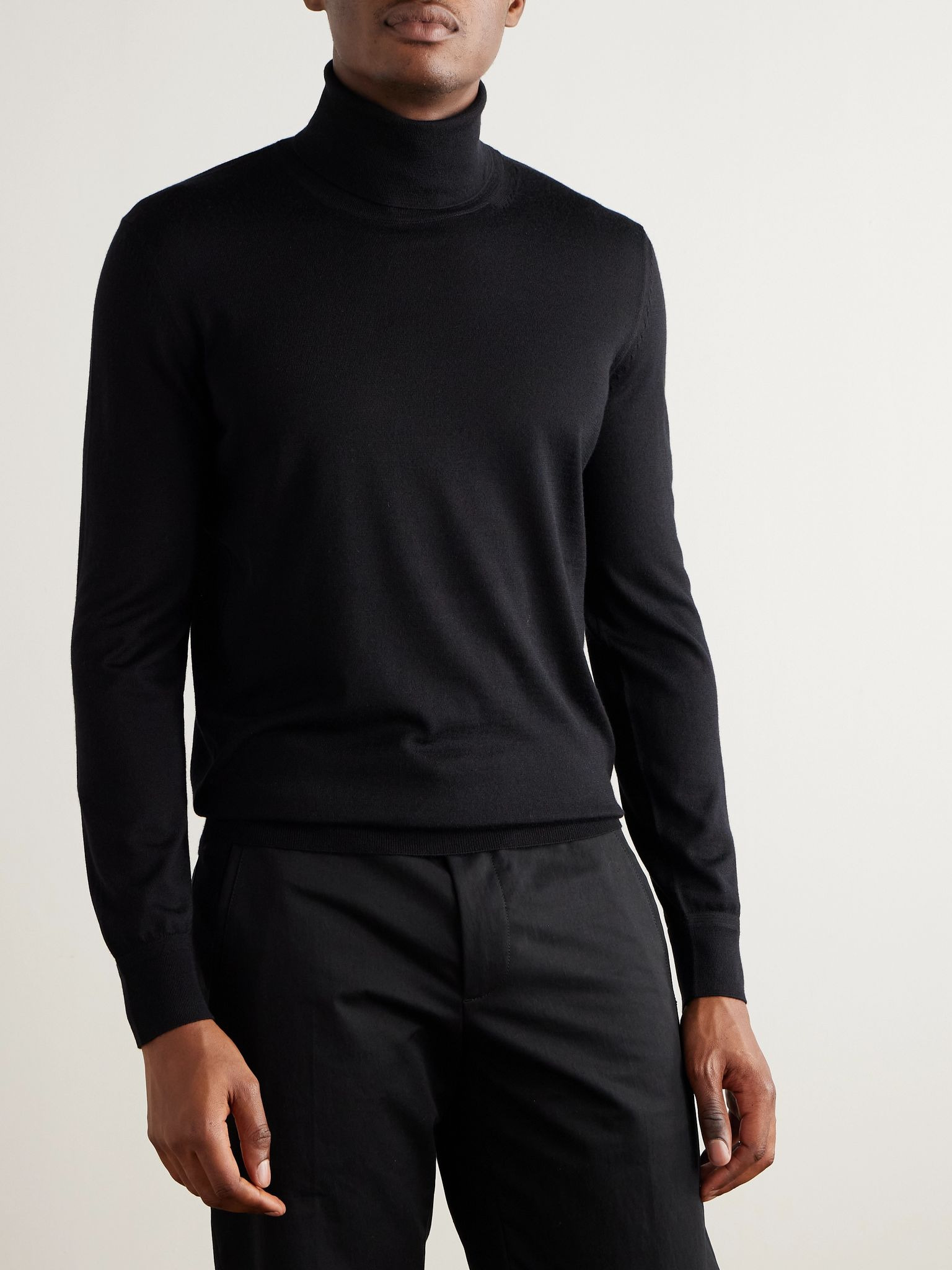 Slim-Fit Cashmere and Silk-Blend Rollneck Sweater Black - 3