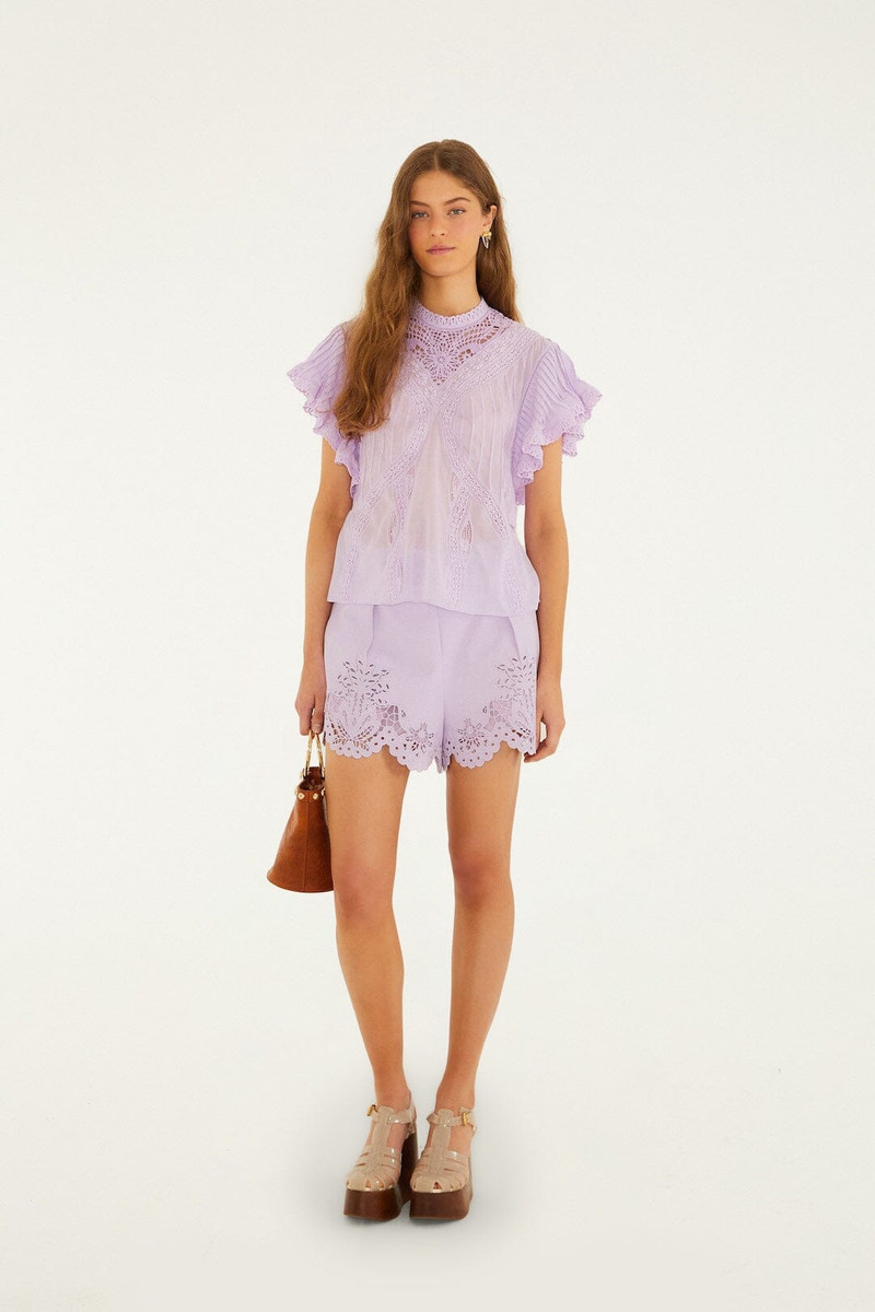 Lilac Lace Ruffled Organic Cotton Blouse 4