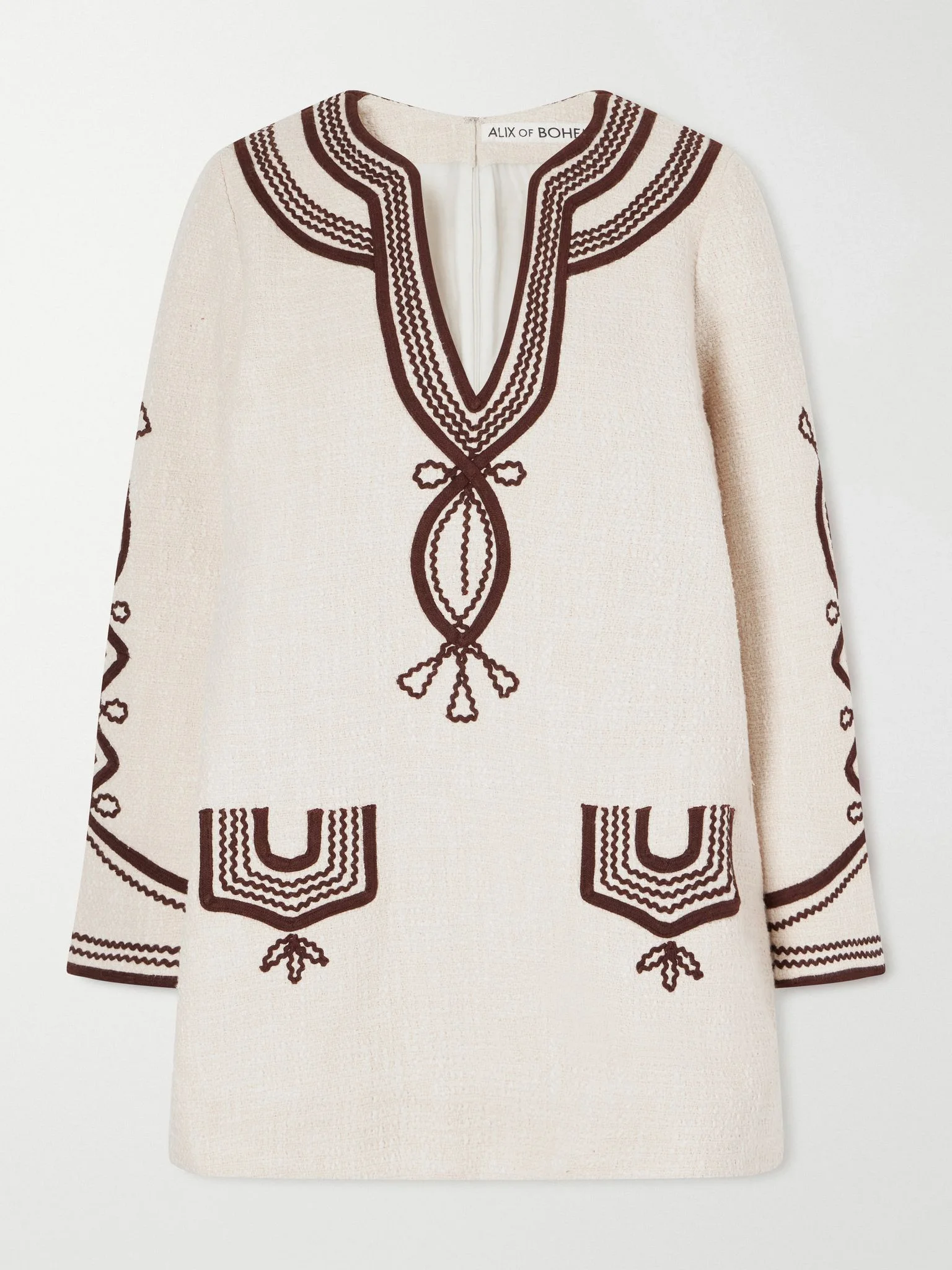Rosie embroidered cotton-bouclé mini dress Ivory - 1