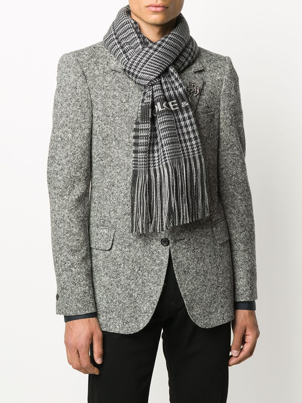 wool check scarf with logo - 2