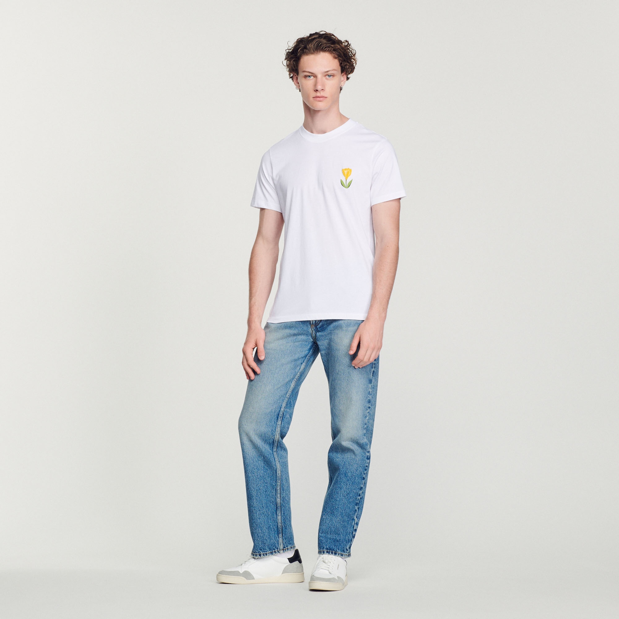 Cotton T-shirt with tulip embroidery - 3