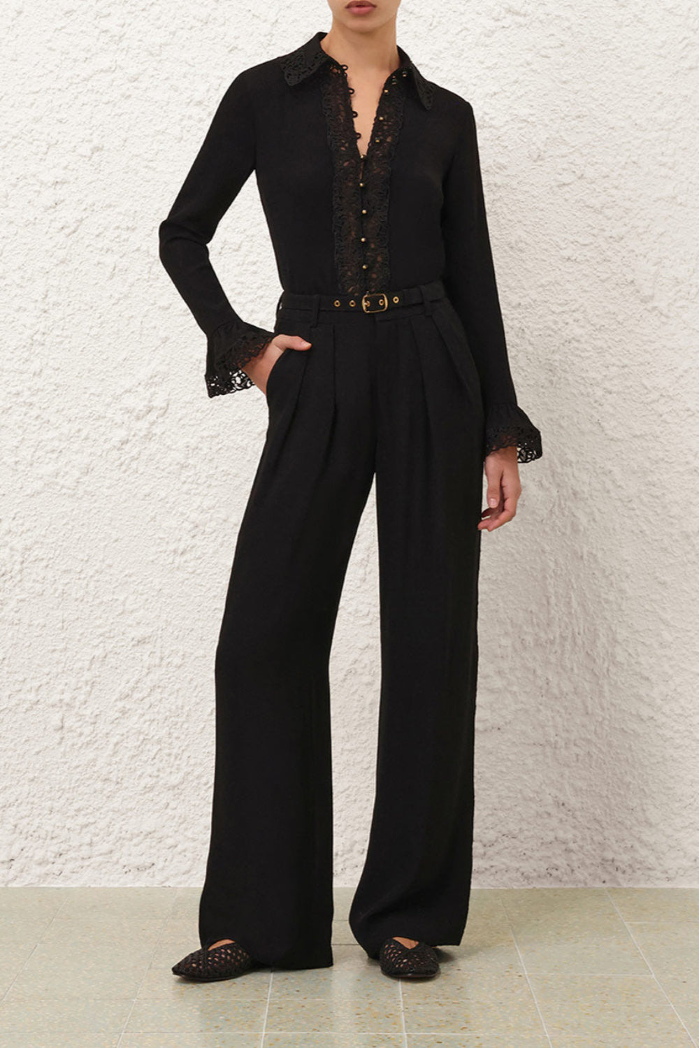 Lace Trim Wide leg pant - 2