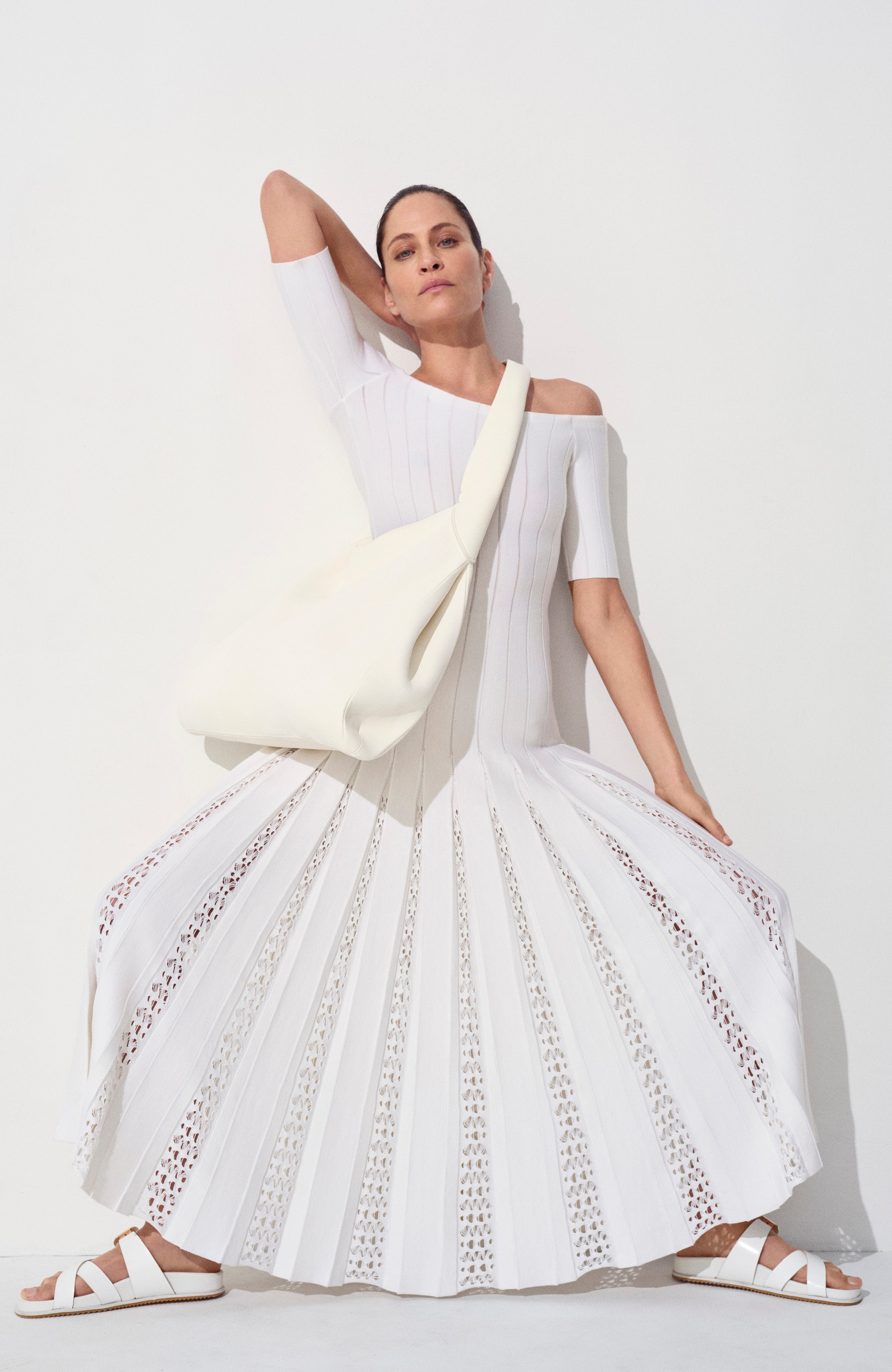 Kurt Pleated Knit Dress in Ivory Merino Wool - 2
