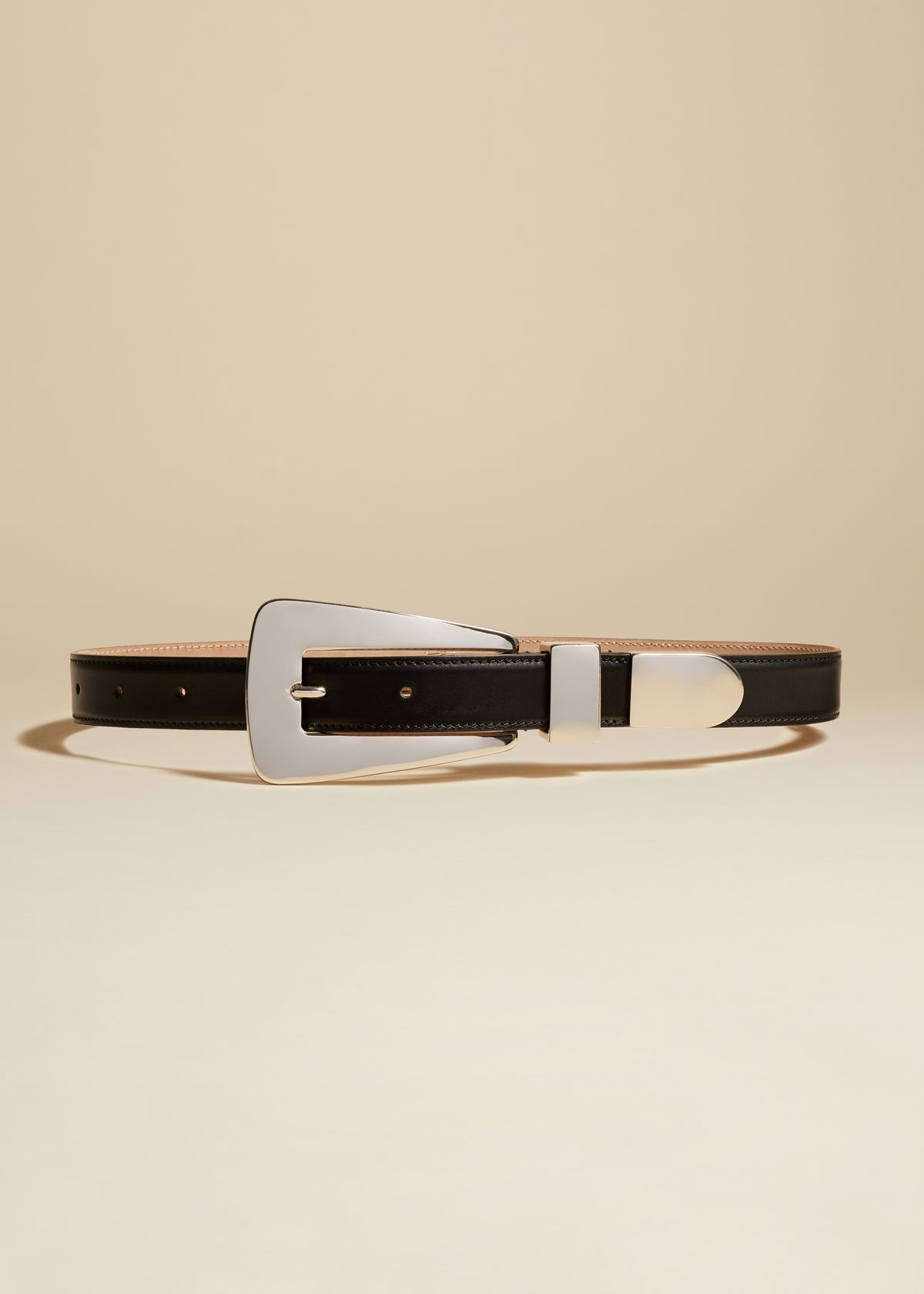KHAITE The Lucca Belt in Black Leather with Silver | khaite