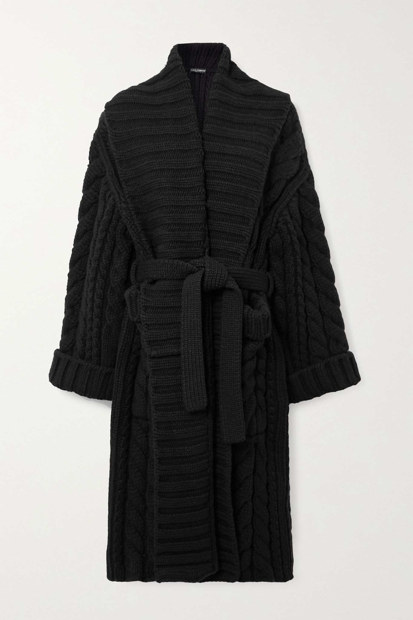 Oversized belted cable-knit wool and cashmere-blend cardigan - 1