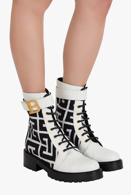 Bicolor jacquard Ranger Romy ankle boots with Balmain monogram - 7