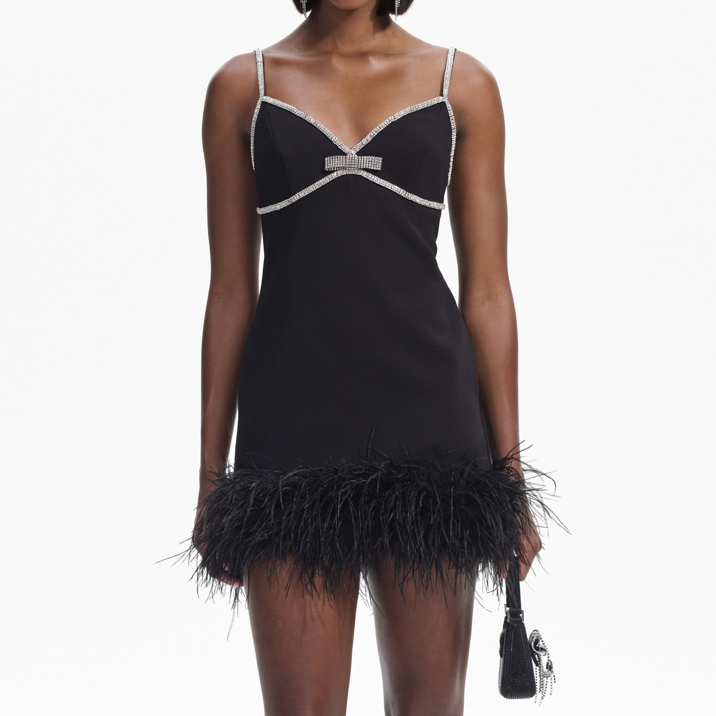 Black Crepe Feather Swing Mini Dress - 4