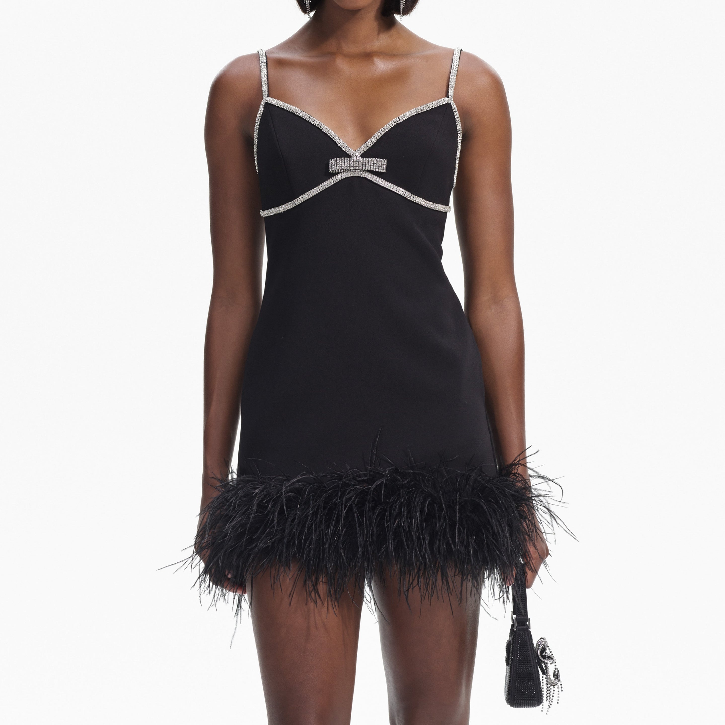 Self portrait【遊び心のある印象☆ Crepe Feather Mini Dress】 Black Crepe Feather Mini Dress – self-portrait