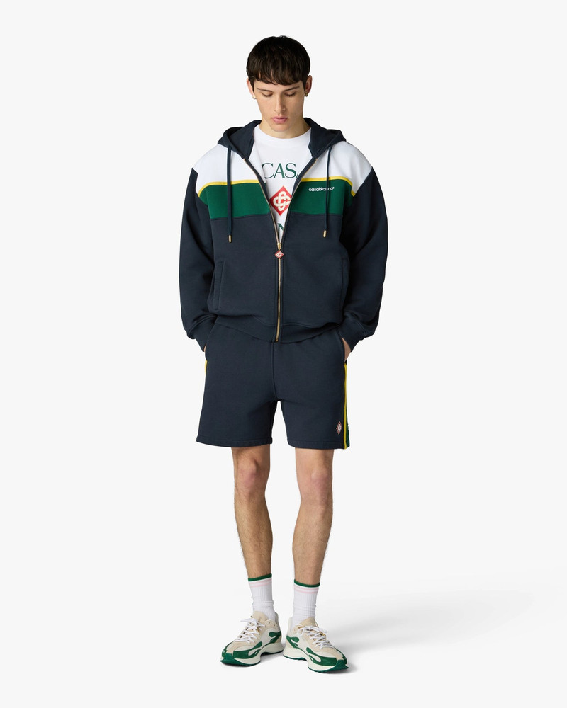 CASABLANCA Navy & Green Panelled Zip-Up Hooded Sweatshirt | Casablanca Paris outlook