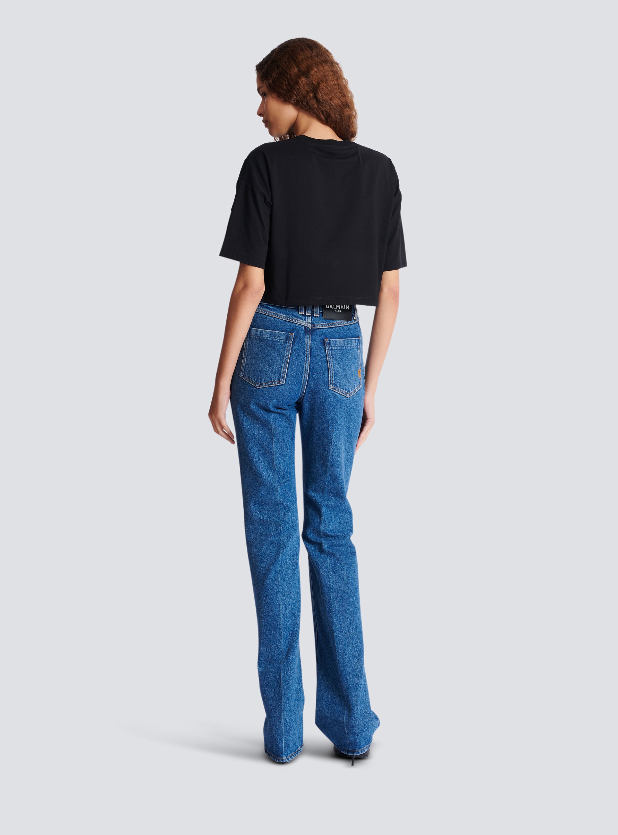 Boxy cropped T-shirt with Balmain print - 4