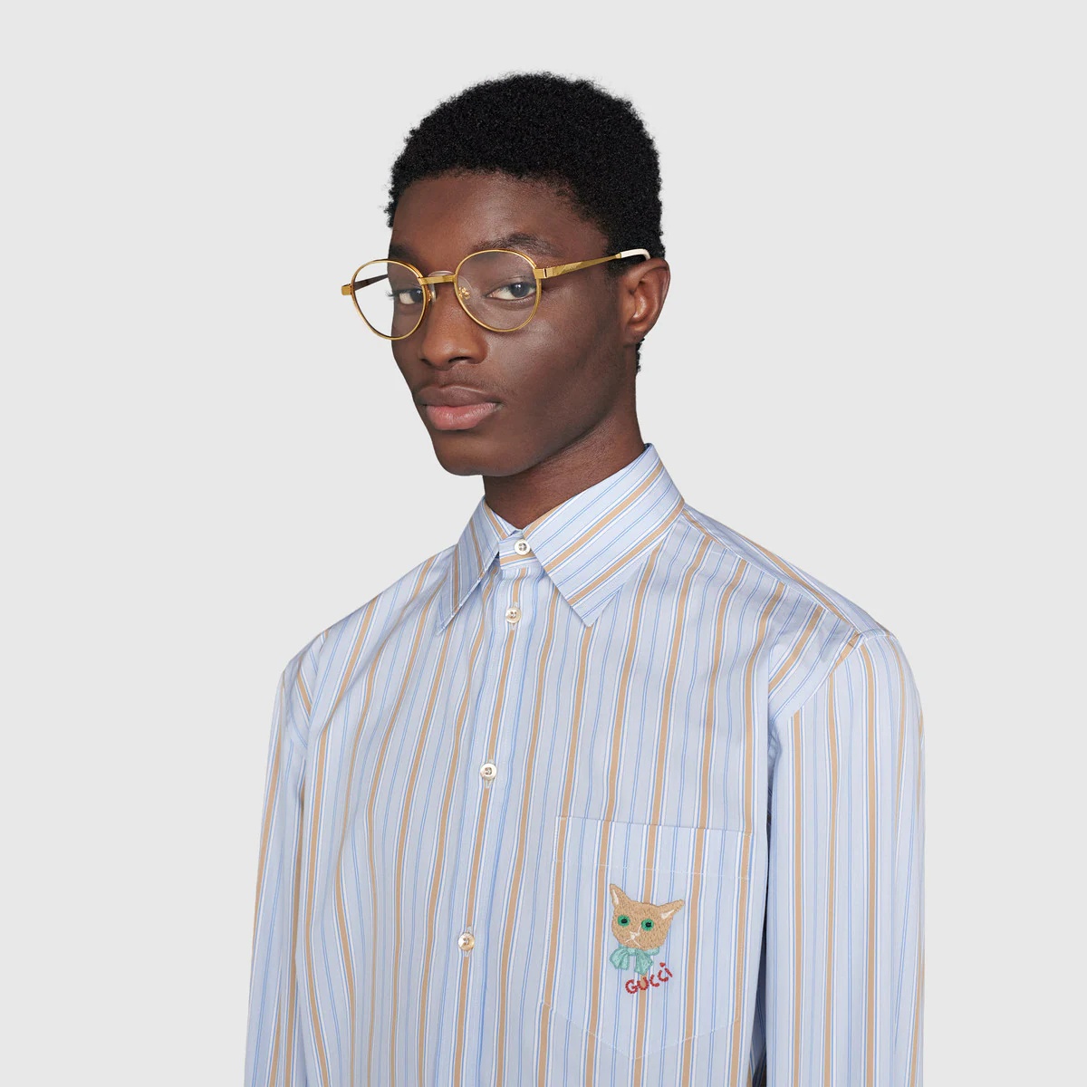 Striped boxy shirt with Gucci cat - 5