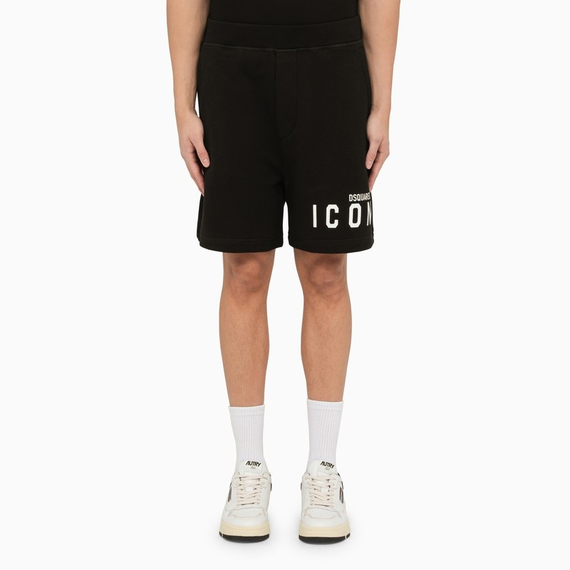 Black bermuda shorts with Icon print - 1
