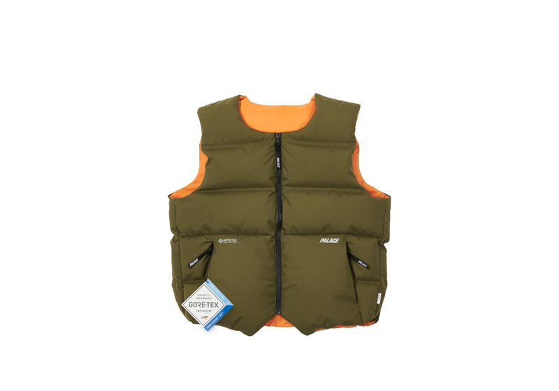 PALACE GORE-TEX INFINIUM REVERSO DOWN VEST OLIVE / ORANGE outlook