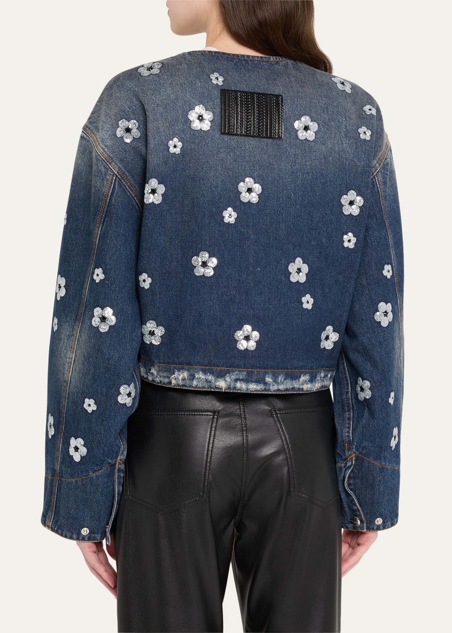 Daisy Sequined Denim Crop Jacket - 3