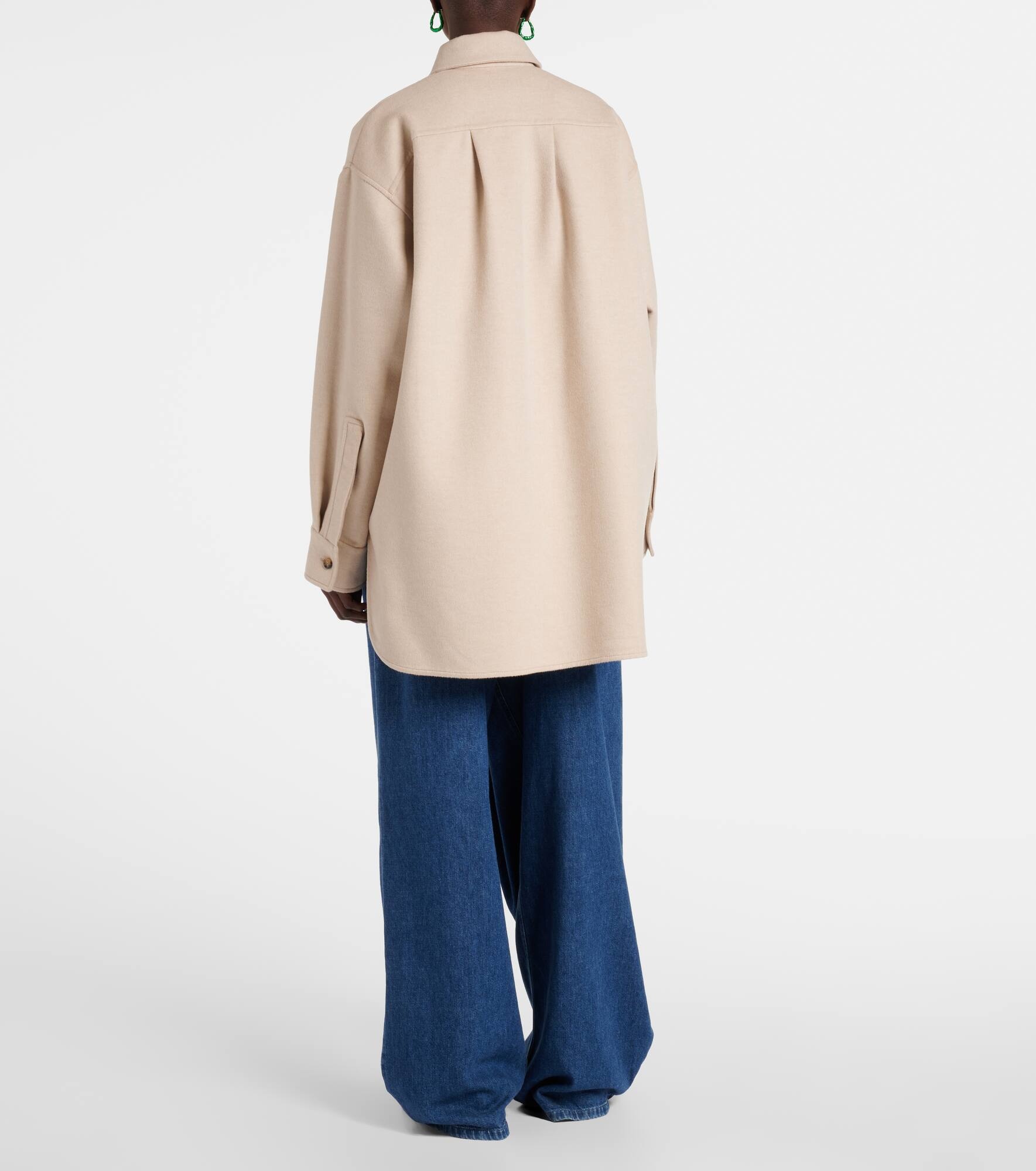 Leather-trimmed wool and cashmere overshirt - 3