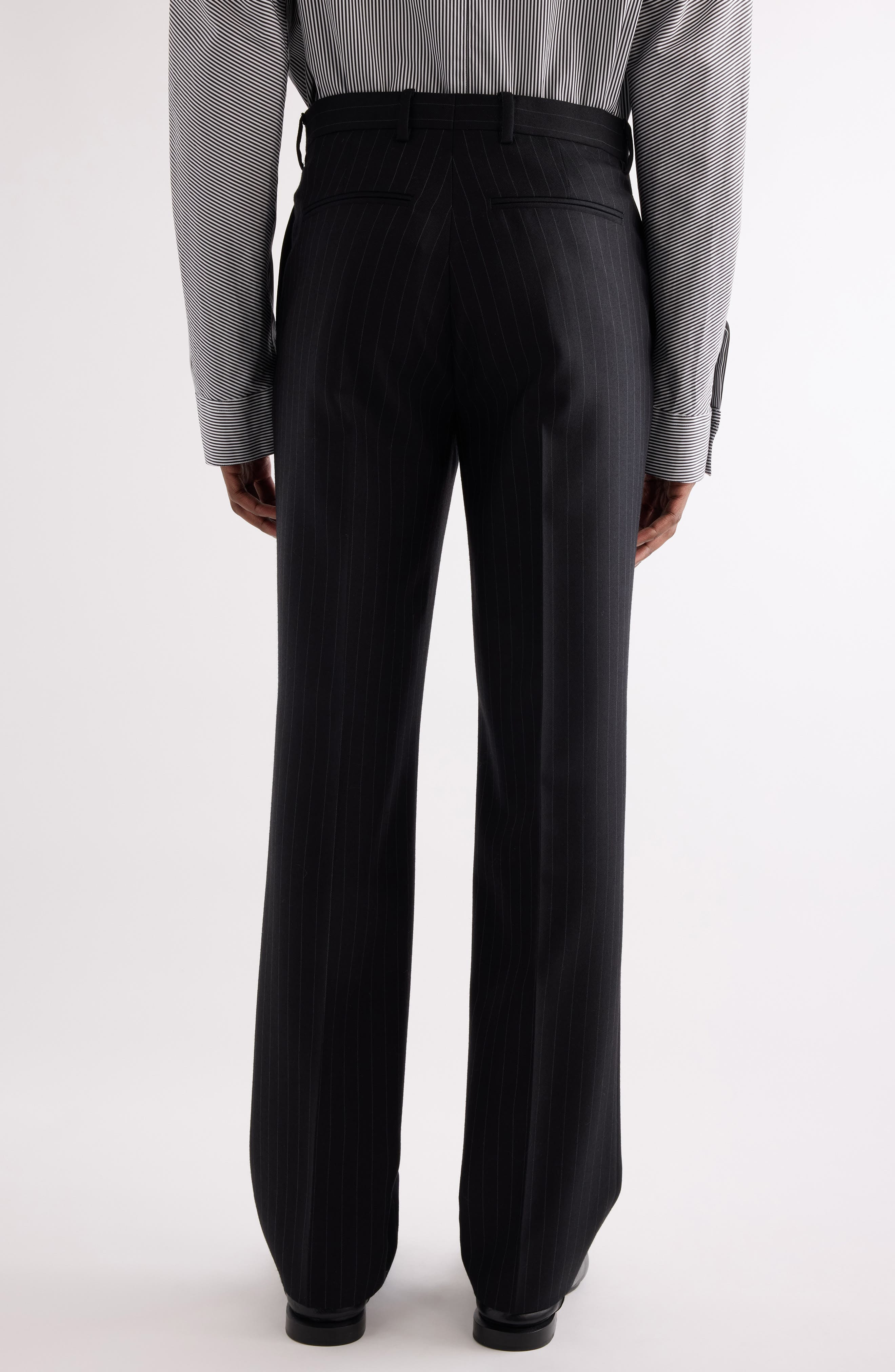 Givenchy Classic Fit Pinstripe Flat Front Wool Suit Pants in Black/Grey at Nordstrom - 3