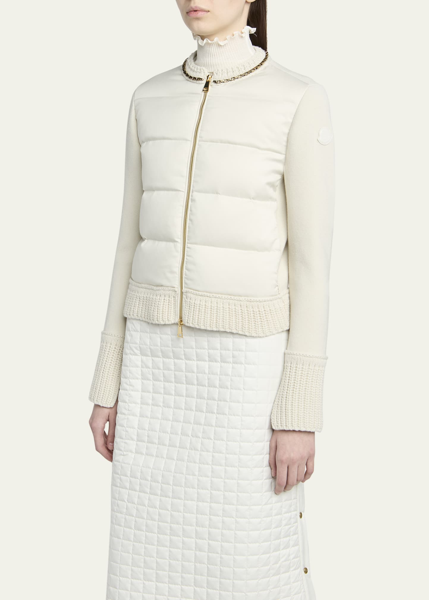 Quilted Combo Cardigan with Chain Embellishment - 4