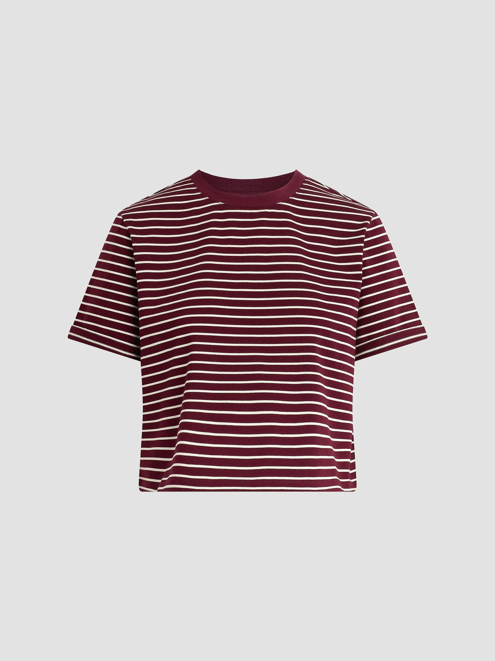 Women's The Boxy Striped Cotton Crewneck T-Shirt - Bordeaux Breton Stripe - 1