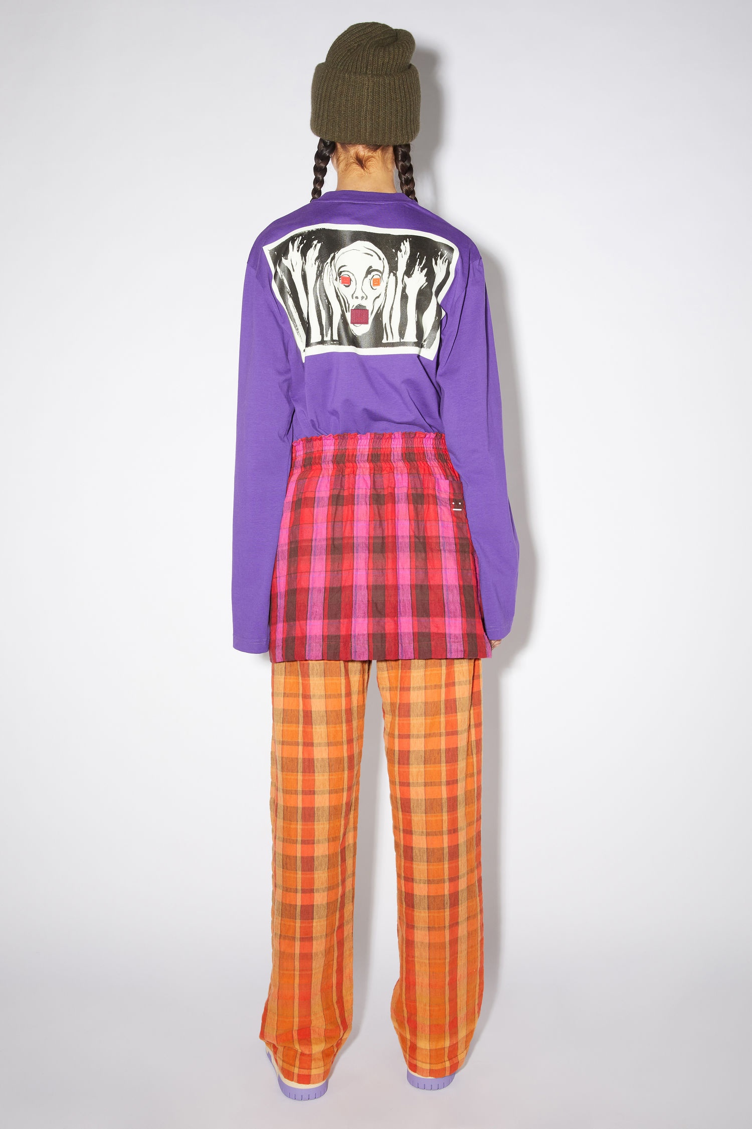 Flannel skirt - Fuchsia pink/wine red - 3
