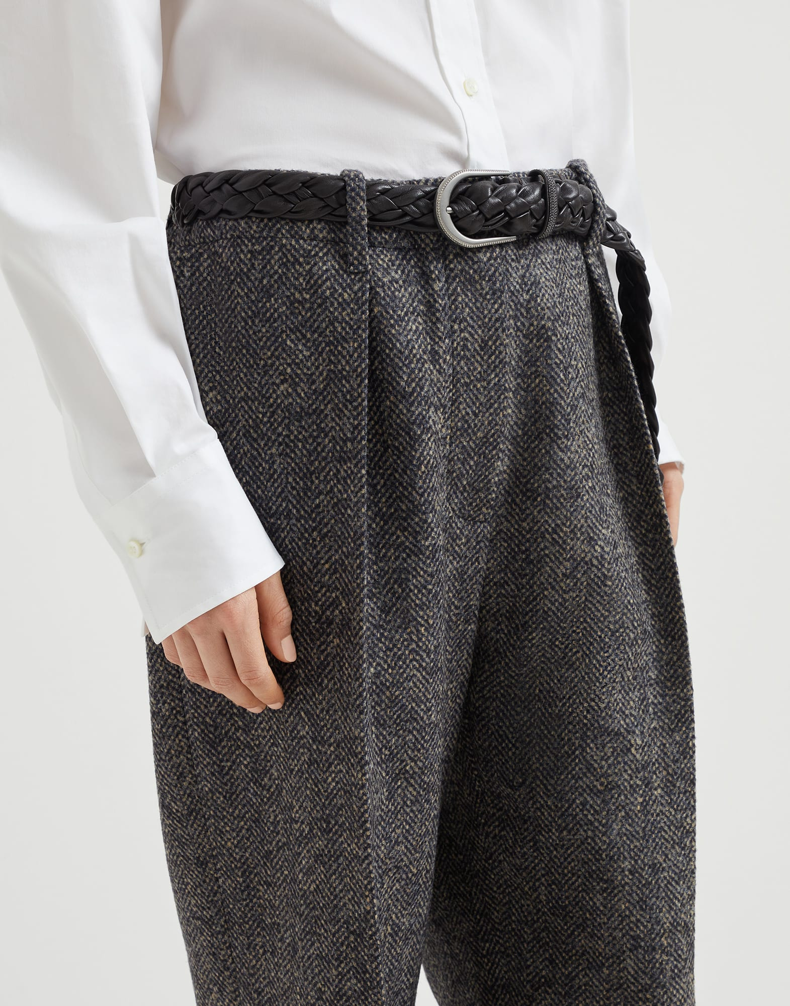 Virgin wool herringbone tweed pleated trousers - 3