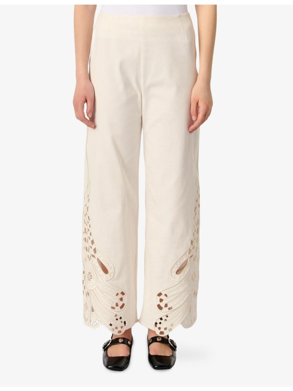 Scalloped-Trim Mid-Rise Embroidered Stretch-Cotton Trousers - 3